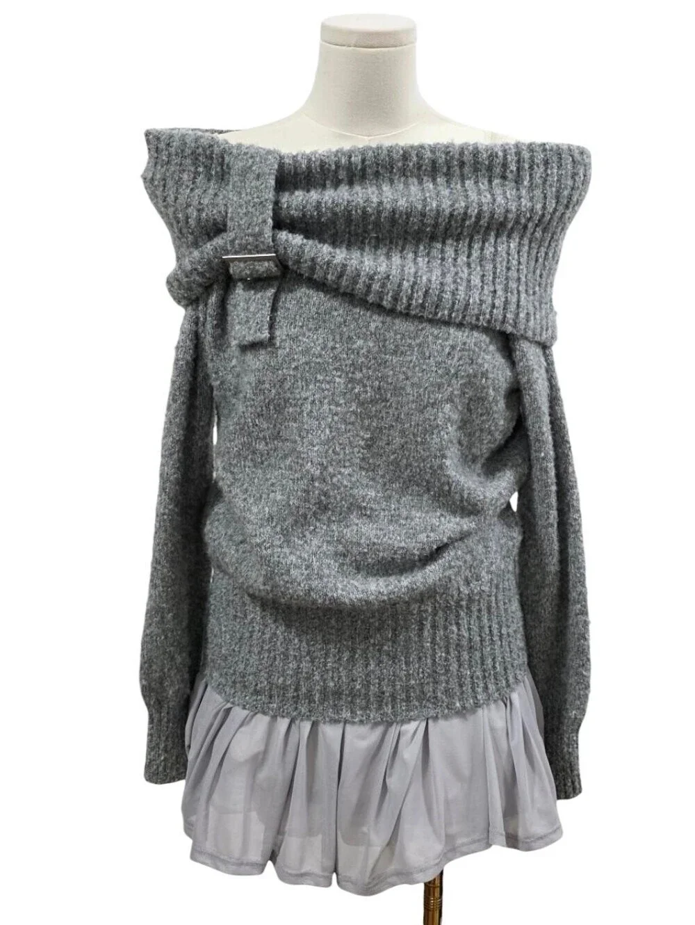 Sweet Chilling Grey off the shoulder sweater with miniskirt attached dress - Picture 1 of 4